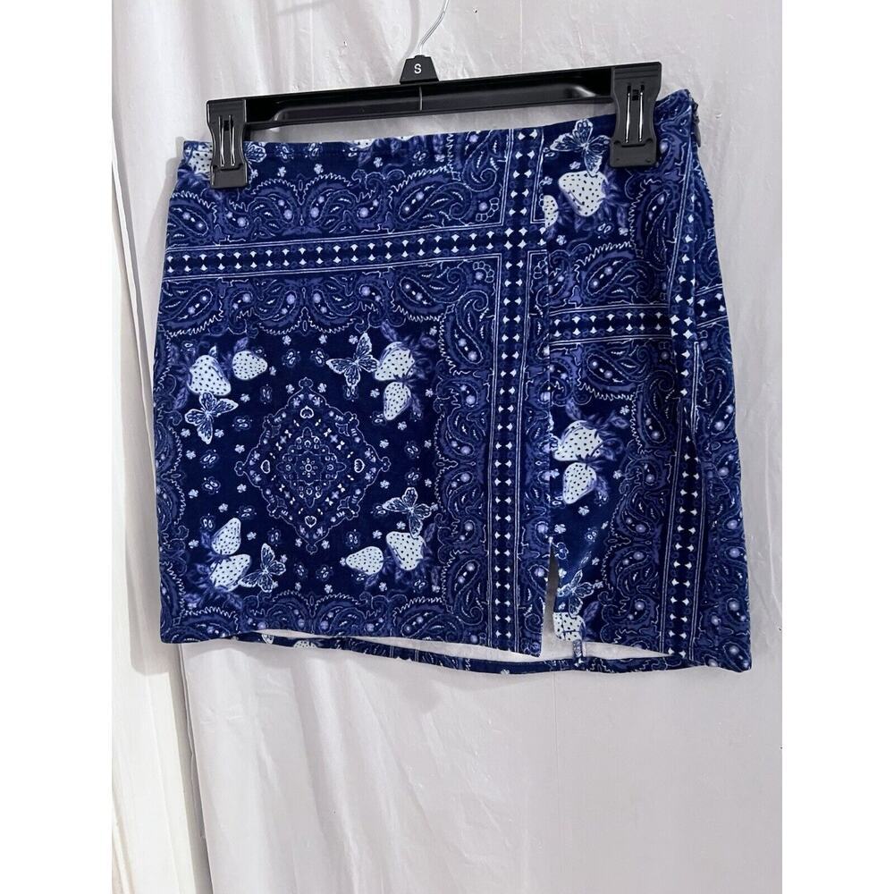 Urban Outfitters Blue Marni Corduroy Mini Skirt Strawberry Butterfly Print Sz S
